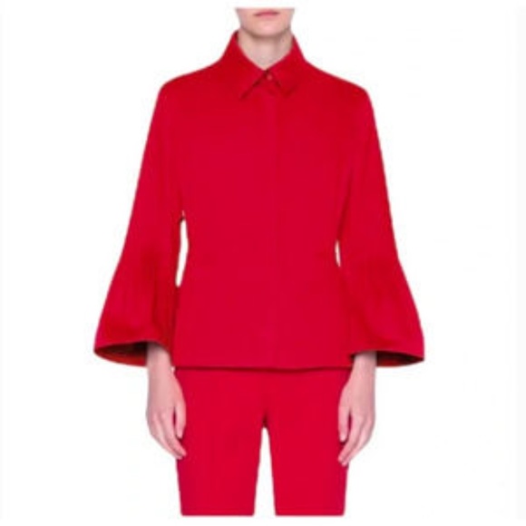 Akris Punto Pintuck Bell-Sleeve Cropped Jacket in Luminous Red . Size M.